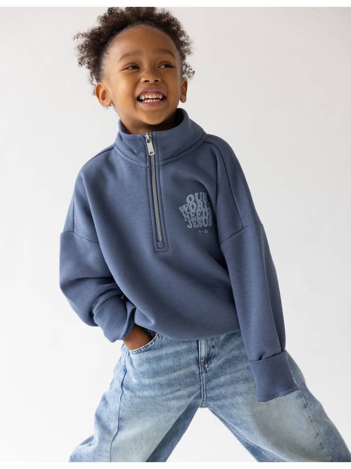 Elevated Faith - Wholesale Sweatshirt - Kids - Our World Needs Jesus Kids Half-Zip5