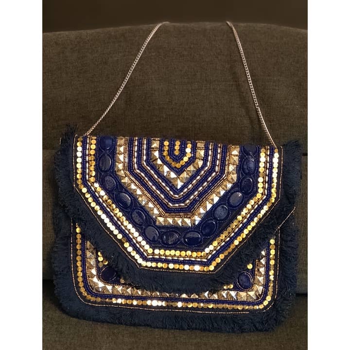 Bolsa de Ombro Bisada Boho Banjara /Clutch Azul & Dourado por atacado de Ayras World
