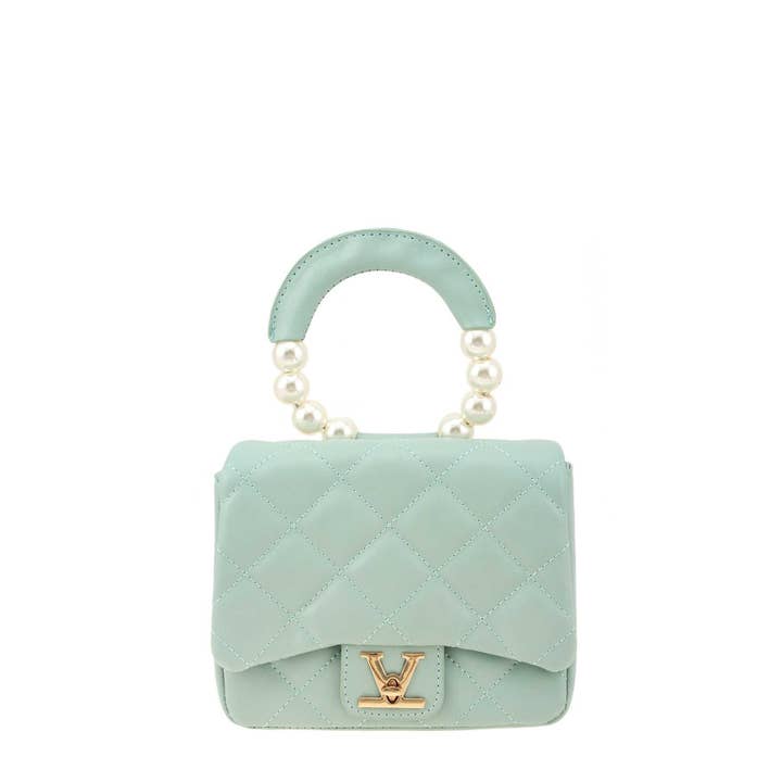 Pink Irene Wholesale - Wholesale Top Handle Bag - Women's - Diamond Quilted Bag with V Accent and Pearl Handle3