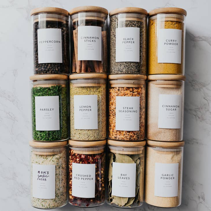 162 Minimalist Spice Jar Labels  Preprinted Spice Stickers Waterproof Label,  162 Labels - Foods Co.