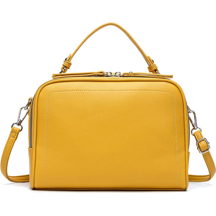 Sac bandoulière en cuir végétalien souple à double fermeture éclair et poignée supérieure pour la vente par 22 Tote