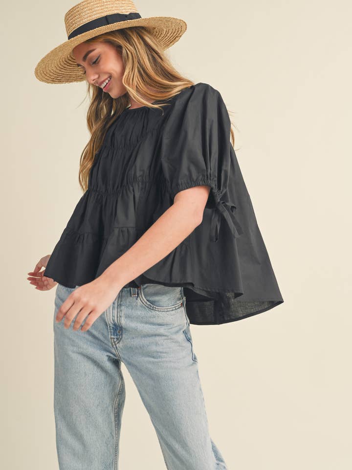 &MERCI - Wholesale Blouse - Women's - TIERED SHIRRING PUFF SLEEVE TOP MTP308159