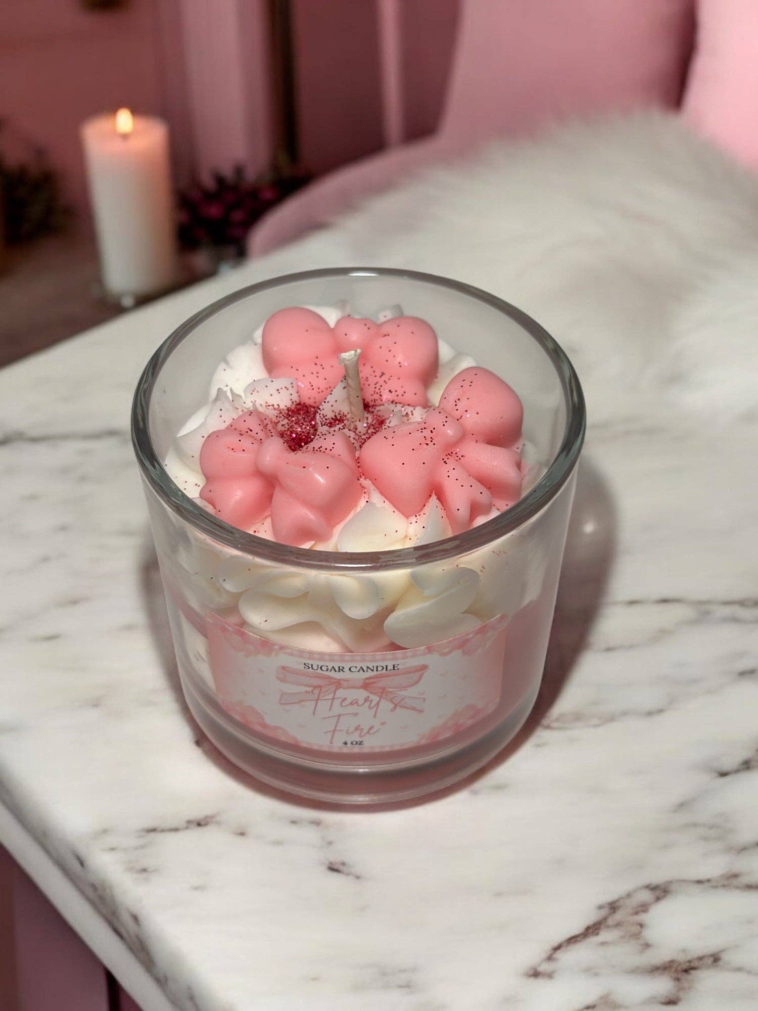 Sugar Candle - Wholesale Jar/Filled Candle - Hearts Fire Pink Candle: Soy Wax, Gift & Retail Ready9