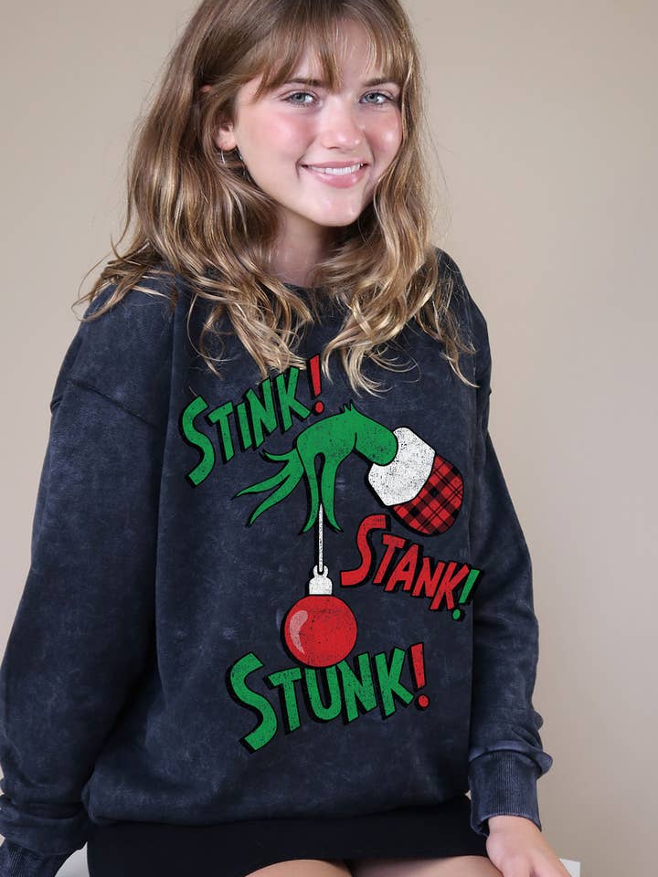 STINK STANK STUNK GRINCH MINERAL GRAPHIC BRUSHED SWEATSHIRT for wholesale by Rustee Clothing