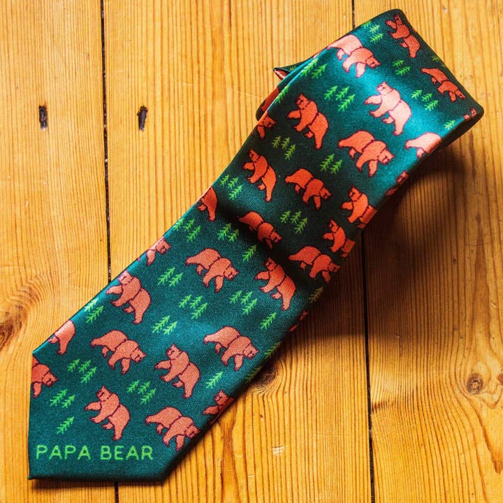 Green Papa Bear Neck Tie Funny Novelty Necktie Gift for Dad Formal for wholesale on Faire