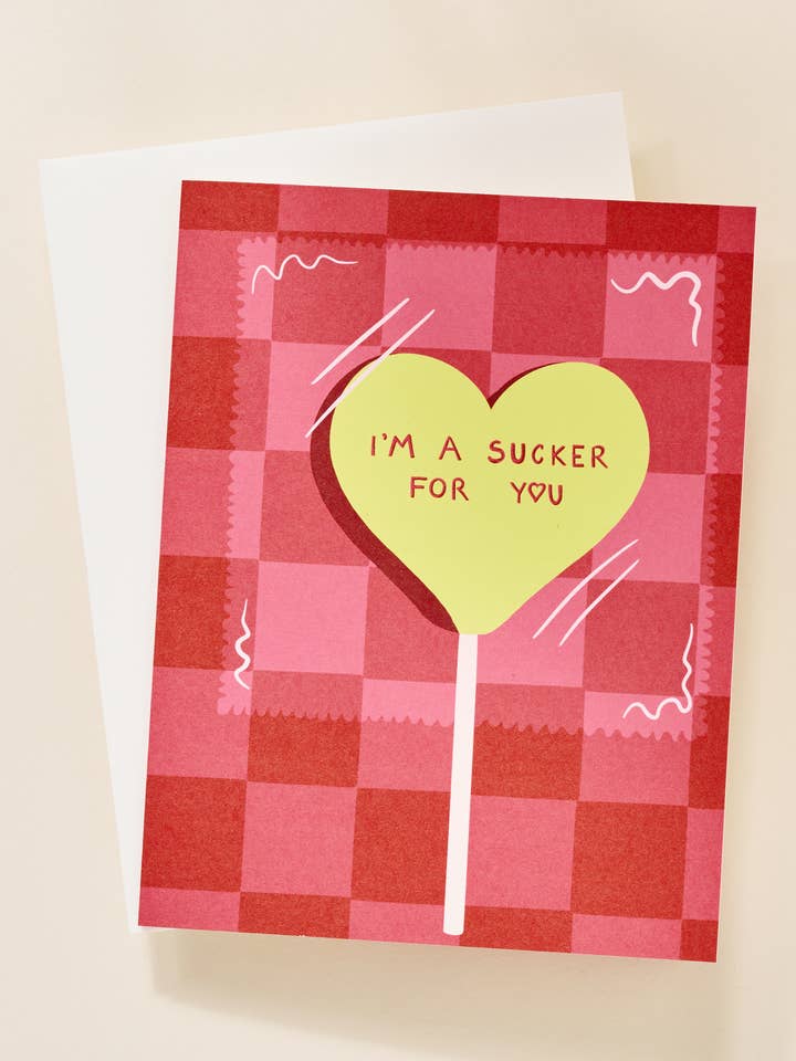 Sucker for You A2 Folded Greeting Card for wholesale by One & Only Paper