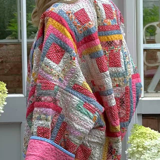 Colored Colour-Blocked Plaid Loose Quilted Jacket for wholesale on Faire