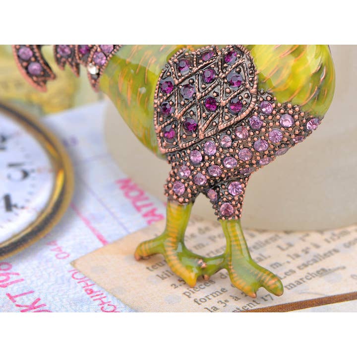 AK Brand - Vente Broches - Broche coq de poulet violet jaune vert cuivre5