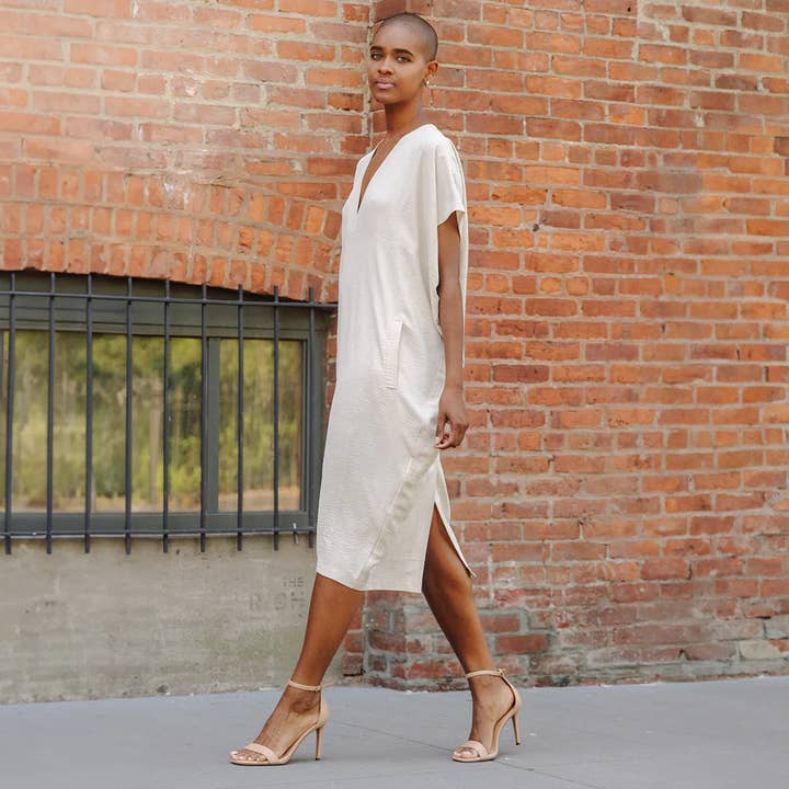 Clara Sunwoo - Wholesale Dress - Women's - DR45R - Textured Rayon - Empire Waist Caftan Pocket Dress