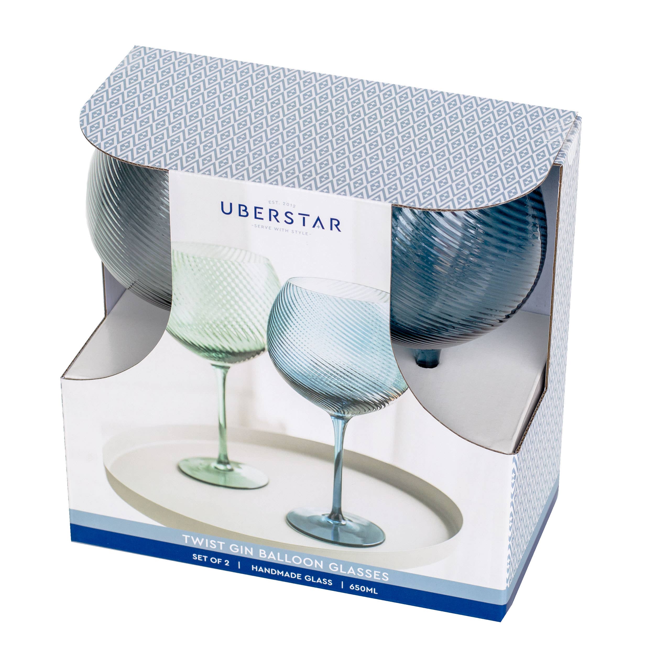 UBERSTAR – wholesale Cocktail/liquor glass – Twist Gin Glasses - Set of 2 Blue/Green7