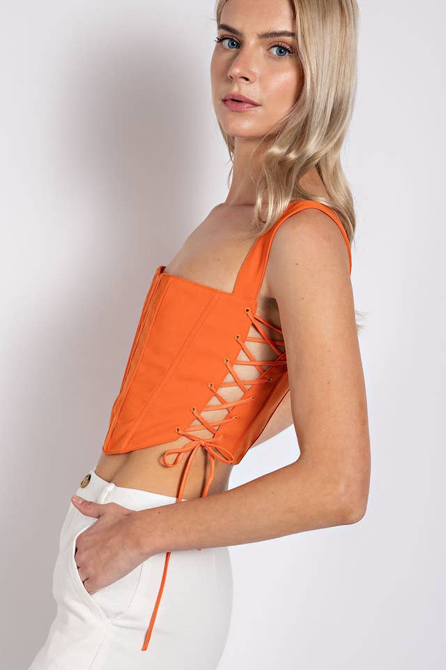 Edit by Nine - Wholesale Corset - Women's - Ct1449 Cotton Twill Corset Top Eyelets & Spaghetti Ties
