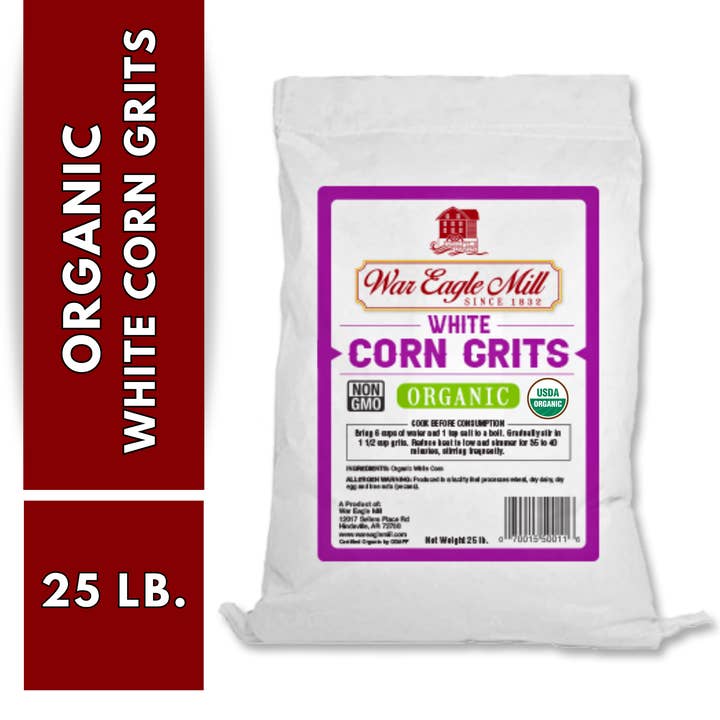 Organic White Corn Grits – 25 lb (Bulk) for wholesale by War Eagle Mill Food Group
