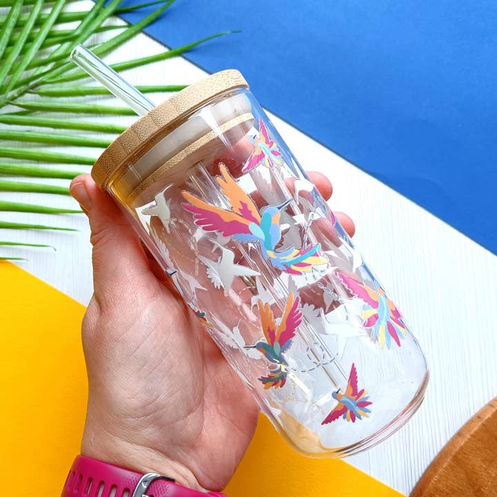 16oz Hummingbird Libbey Glass, Ice Coffee, Eco Friendly for wholesale by Kirsty Grace Designs