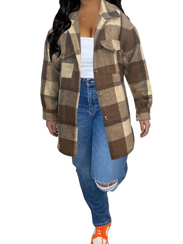 MANTEAU BOUTONNÉ EN FLANELLE À MANCHES LONGUES MB FASHION 370LY pour la vente par MB Fashion Wholesale