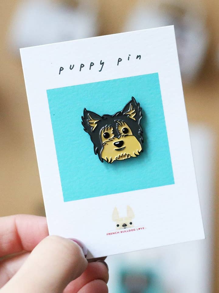 Yorkie Enamel Pin - Black/Tan Yorkie for wholesale by French Bulldog Love