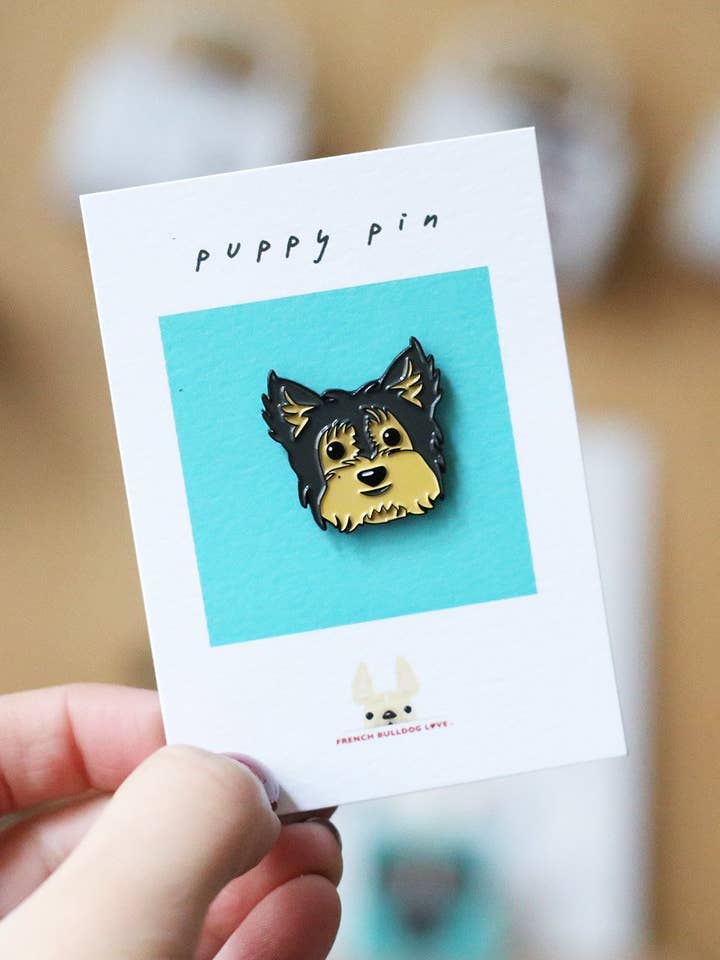 Yorkie Enamel Pin - Black/Tan Yorkie for wholesale by French Bulldog Love