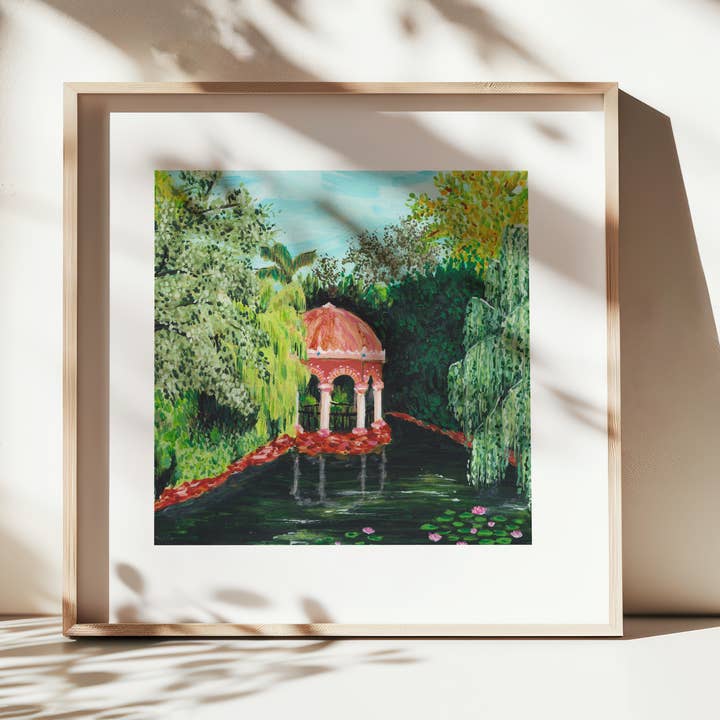 Pagoda on the Lake Artistic Mounted Art Print for wholesale by Emily Laura Designs