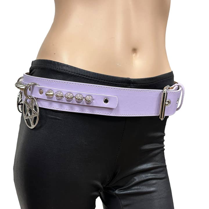 BT663M-BLACK PREMIUM VEGAN LEATHER UK77 STUD PENTAGRAM for wholesale by Funk Plus