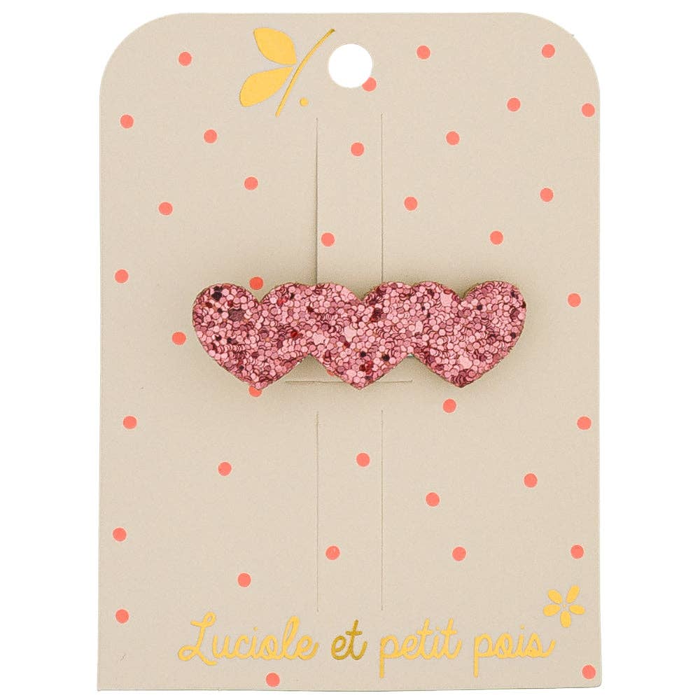 Luciole et Petit Pois - Wholesale Hair Clip - Kids - 3 Hearts Bar - Raspberry0