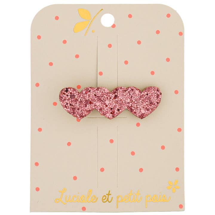 Luciole et Petit Pois - Wholesale Hair Clip - Kids - 3 Hearts Bar - Raspberry