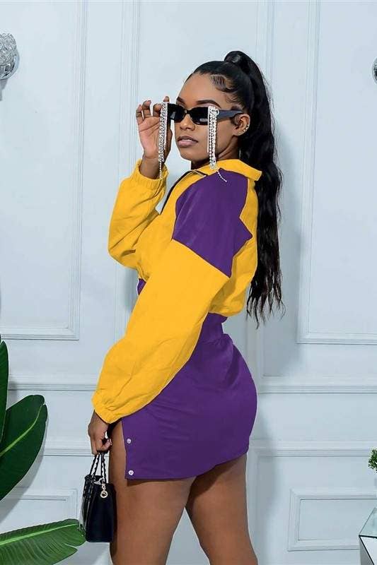 Flarix – wholesale Set med topp och kjol - Dam – färgblock dragkedja beskuren jacka slits kjol 2st4