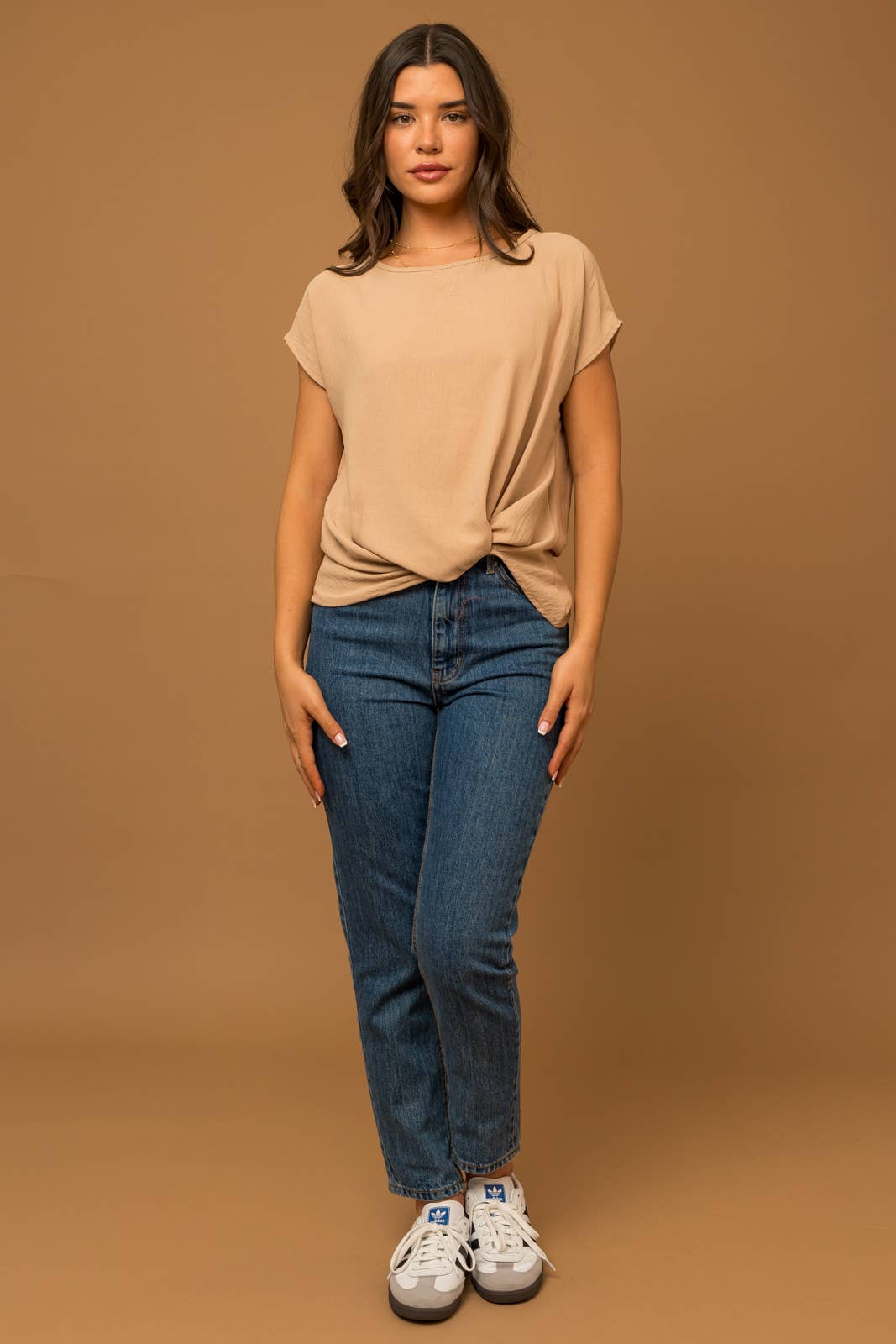 GILLI - Wholesale Blouse - Women's - SOLID WOVEN TEE WITH FRONT KNOT DETAIL41