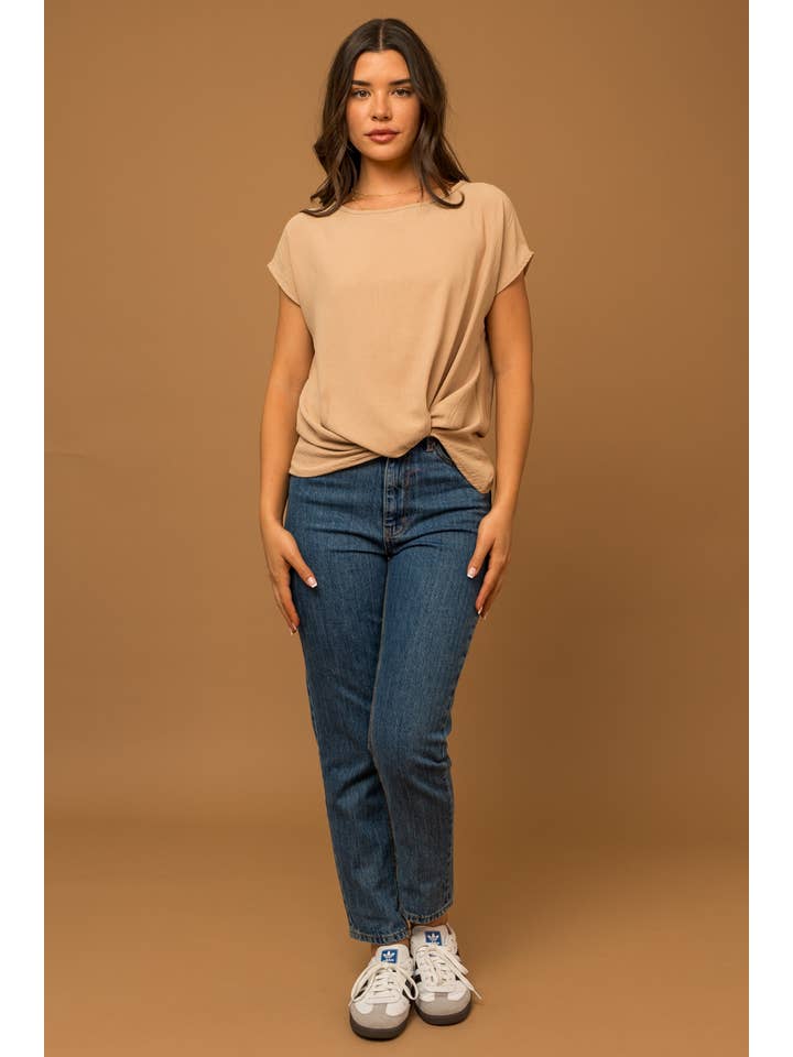 GILLI - Wholesale Blouse - Women's - SOLID WOVEN TEE WITH FRONT KNOT DETAIL41