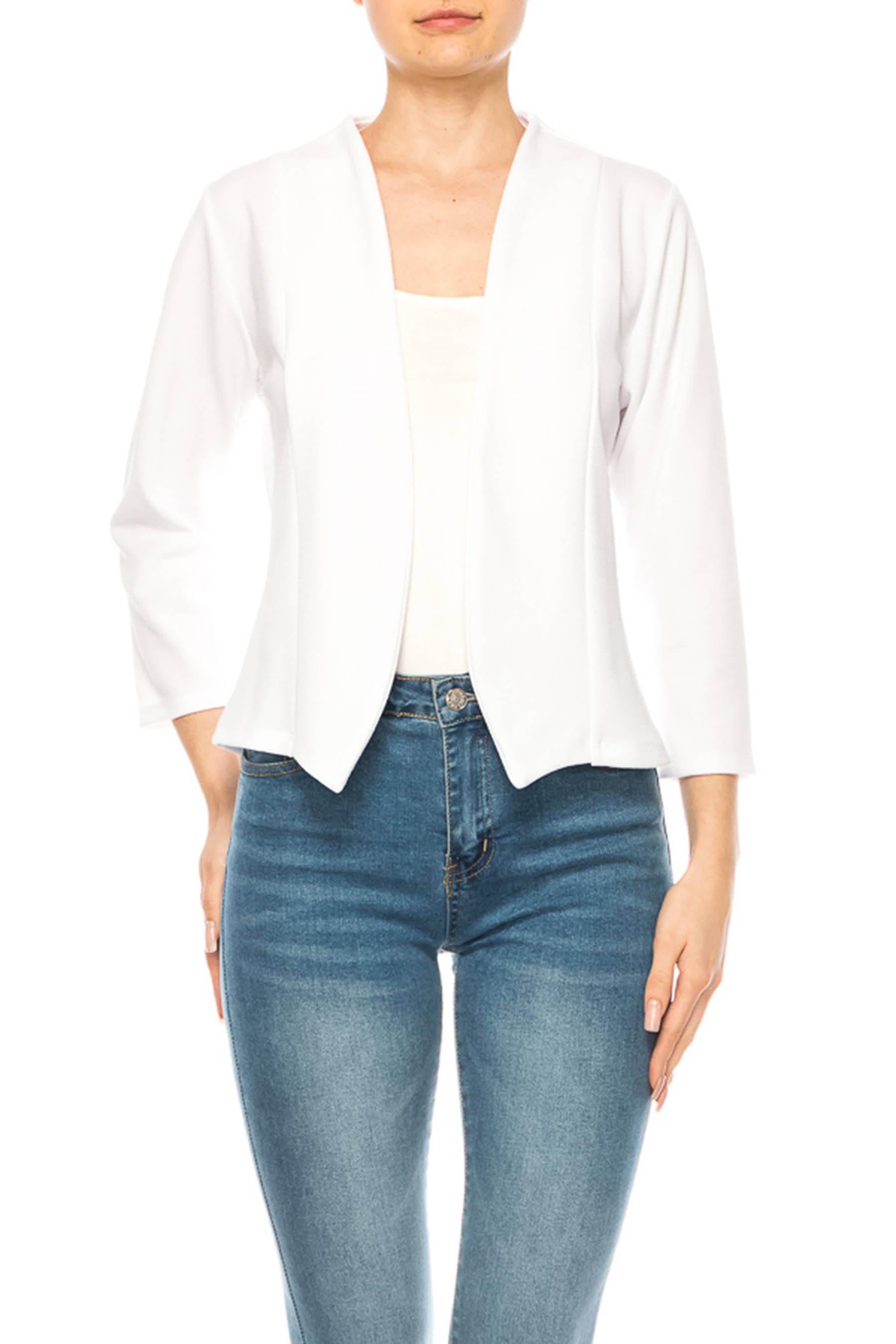 MOA COLLECTION - Wholesale Blazer - Women's - Women's Collarless Blazer 3/4 Sleeves Cardigan24