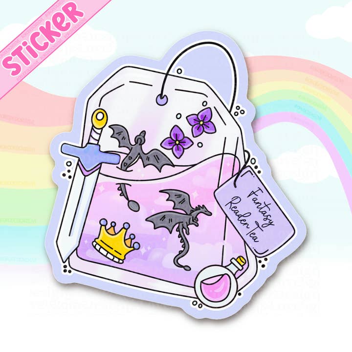 Autocollant pastel de thé pour lecteur de fantasy pour Kindle, livre de romantasy pour la vente par RoroDesignsLove