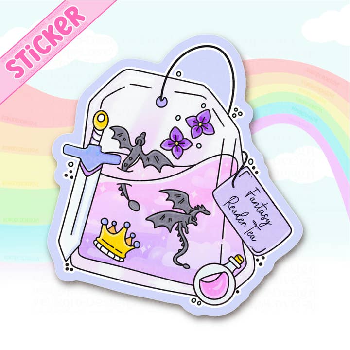 Fantasy reader tea pastel sticker for kindle, romantasy book for wholesale by RoroDesignsLove