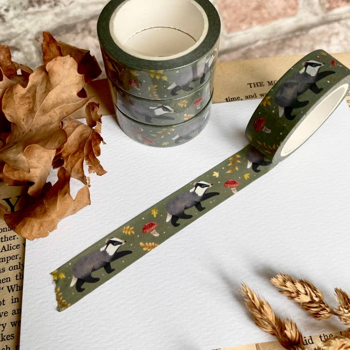Badger Washi Tape for wholesale by Ellis Woolley Illustration