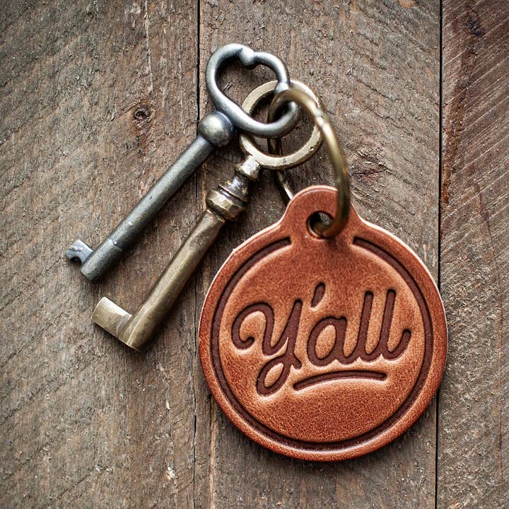 Y'all Leather Keychain Circle for wholesale by Sugarhouse Leather