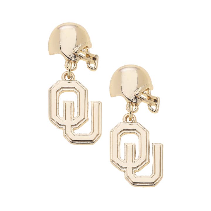 Oklahoma Sooners Logo Helmet Earrings in Shiny Gold for wholesale by Canvas Style