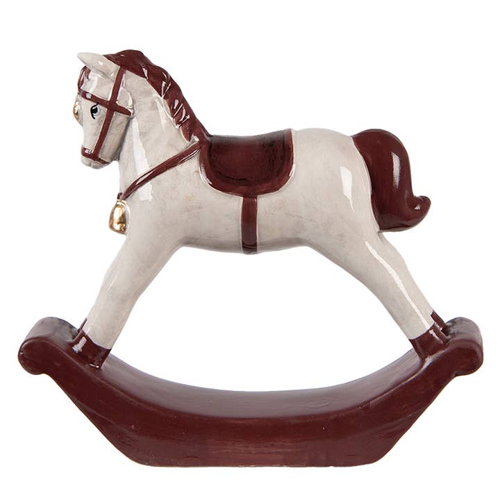 Clayre & Eef - Wholesale Decorative Figurine - Figurine Rocking Horse 15x4x14 cm Beige Ceramic