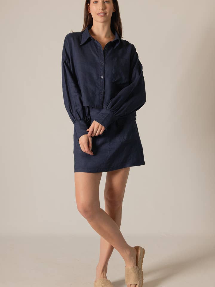 Natural P.CILL 100% Linen Cropped Button Up Shirt for wholesale on Faire9
