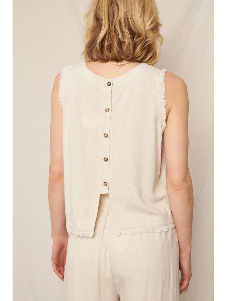 En Crème - Wholesale Blouse - Women's - Back Button Detail Sleeveless Top