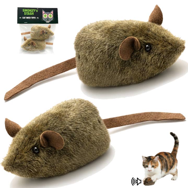 Smokey's Stash 2 pack Squeaky Mice - pull and play! for wholesale by Smokey's Stash