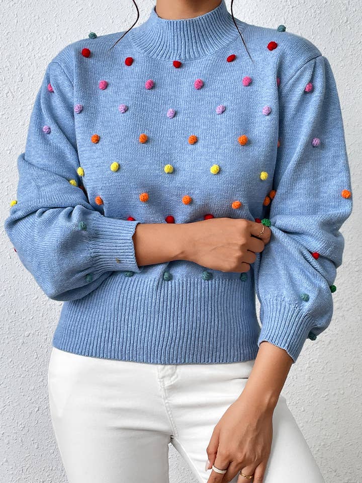 Lily Clothing - Wholesale Knit Sweater - Women's - WOMEN RIBBED HIGH NECK COLOR SWISS DOT JUMPER TOP_CWOSWL02803