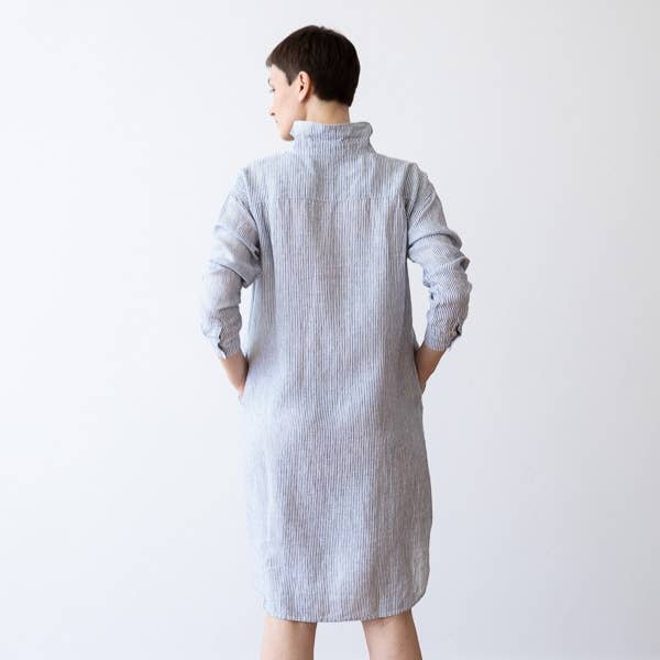 LinenMe – Großhandel Kleid – Damen – Hemdkleid aus Leinen Navy Stripe Paula5