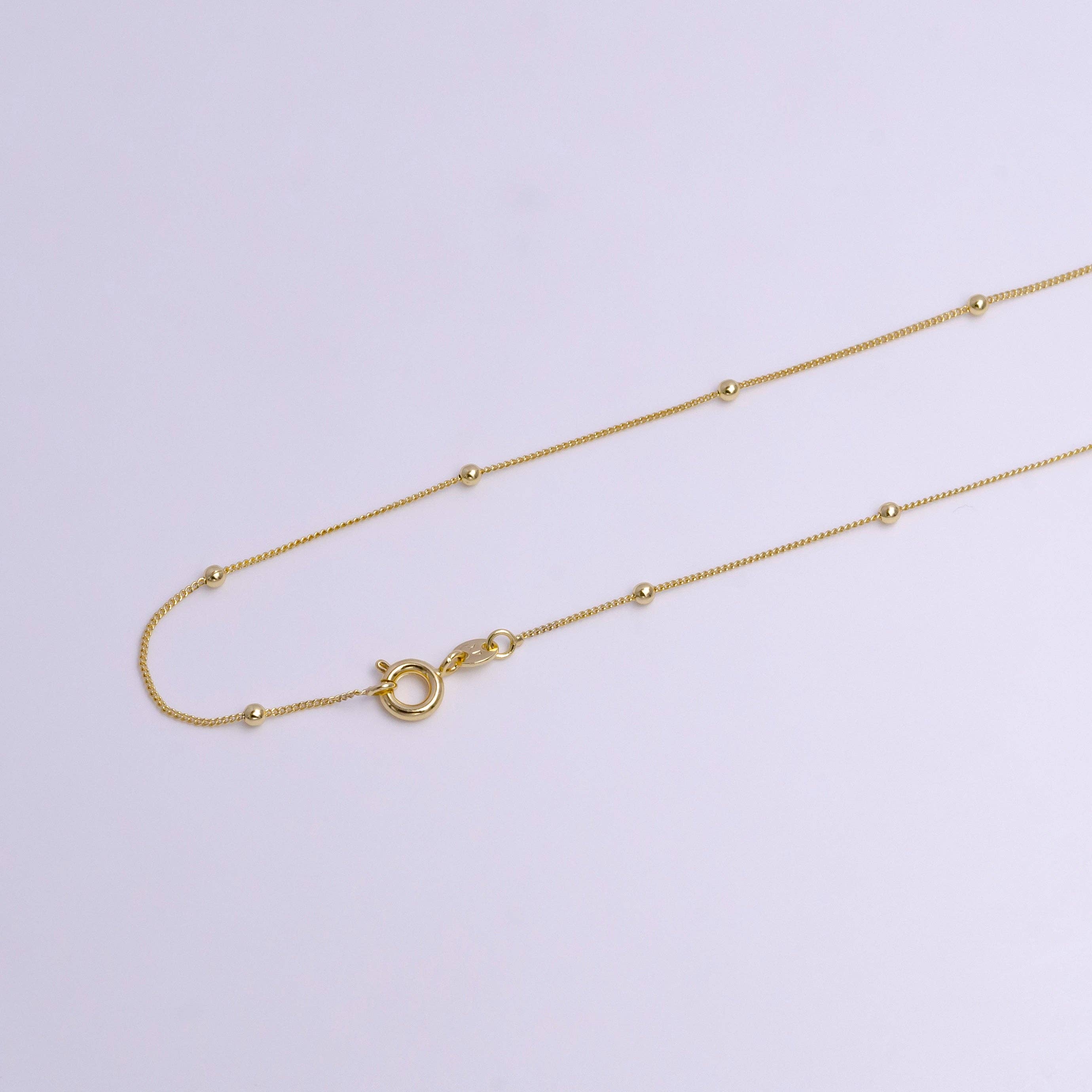 Aim Eternal – wholesale Link & chain necklace – 17.5"2mm Beaded Satellite 0.8mm Curb Layering Chain Necklace1