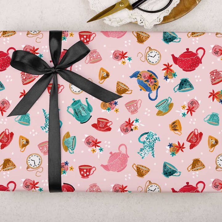 Making Meadows Ltd - Wholesale Flat Wrap - Tea pot and tea cup wrapping paper | Gift Wrap