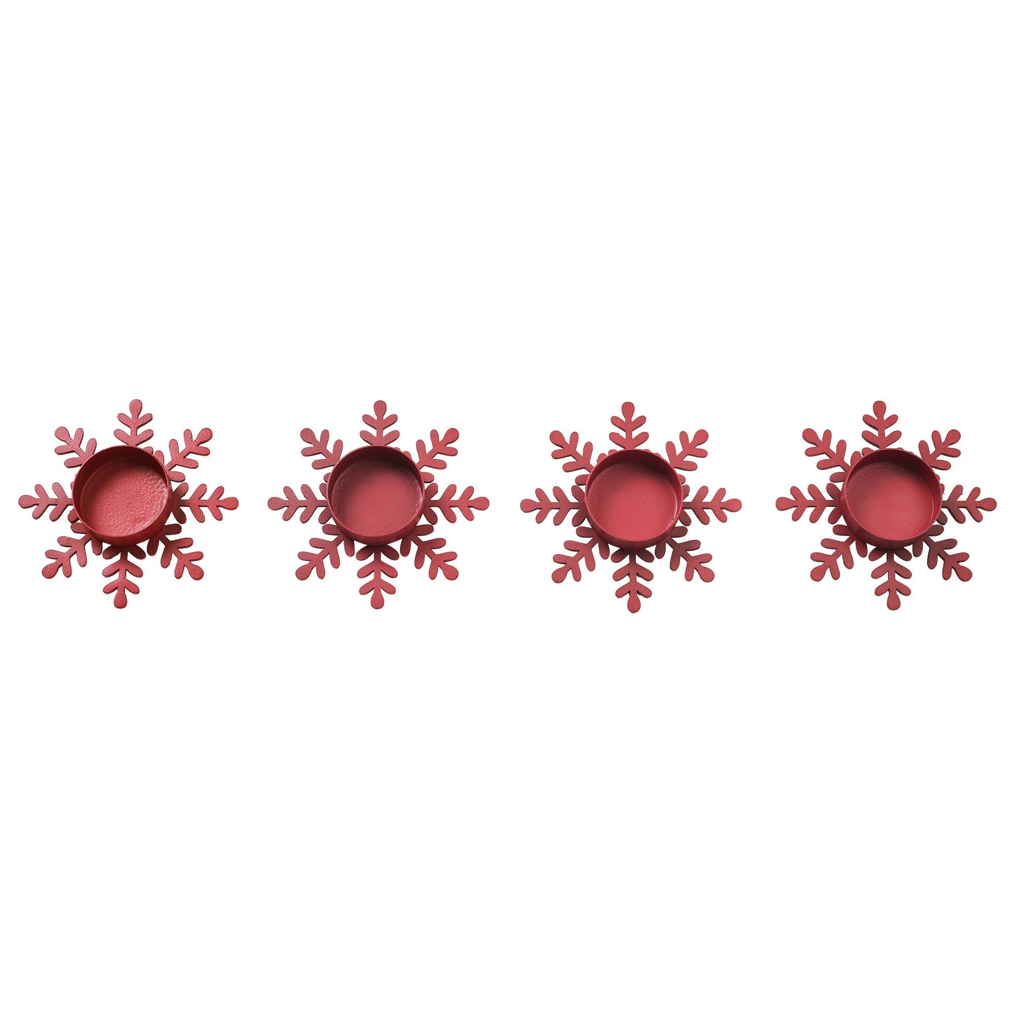 VHC Brands - Wholesale Candle Holder - Tealight Holder Snowflake Barn Red Set of 4 0.6x4.13x4.132