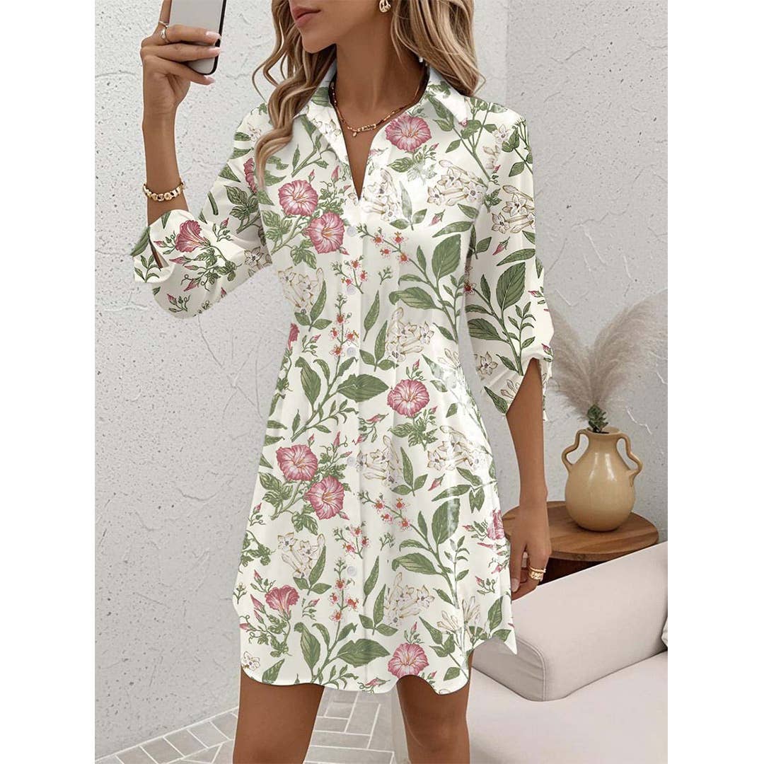 White Fall Pastoral Fresh Floral Print Collared Dress ZK3336 for wholesale on Faire