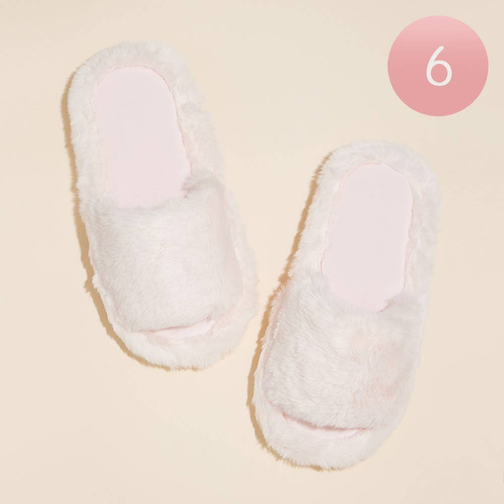 Sensibling Corp. - Wholesale Slippers - Women's - 6Pairs - Open Toe Plain Fuzzy Slipper
4