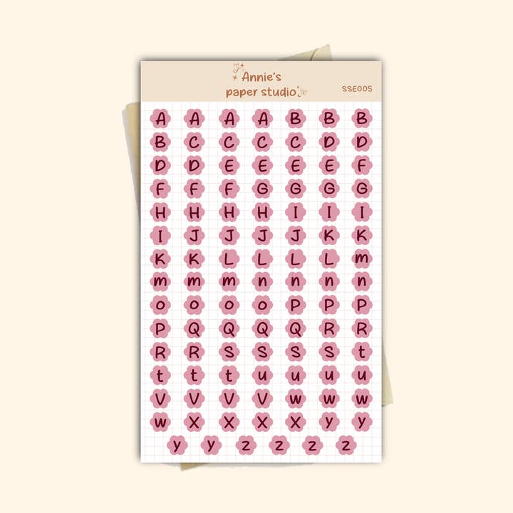 Pink letter sticker sheet for wholesale by Annie's paper studio