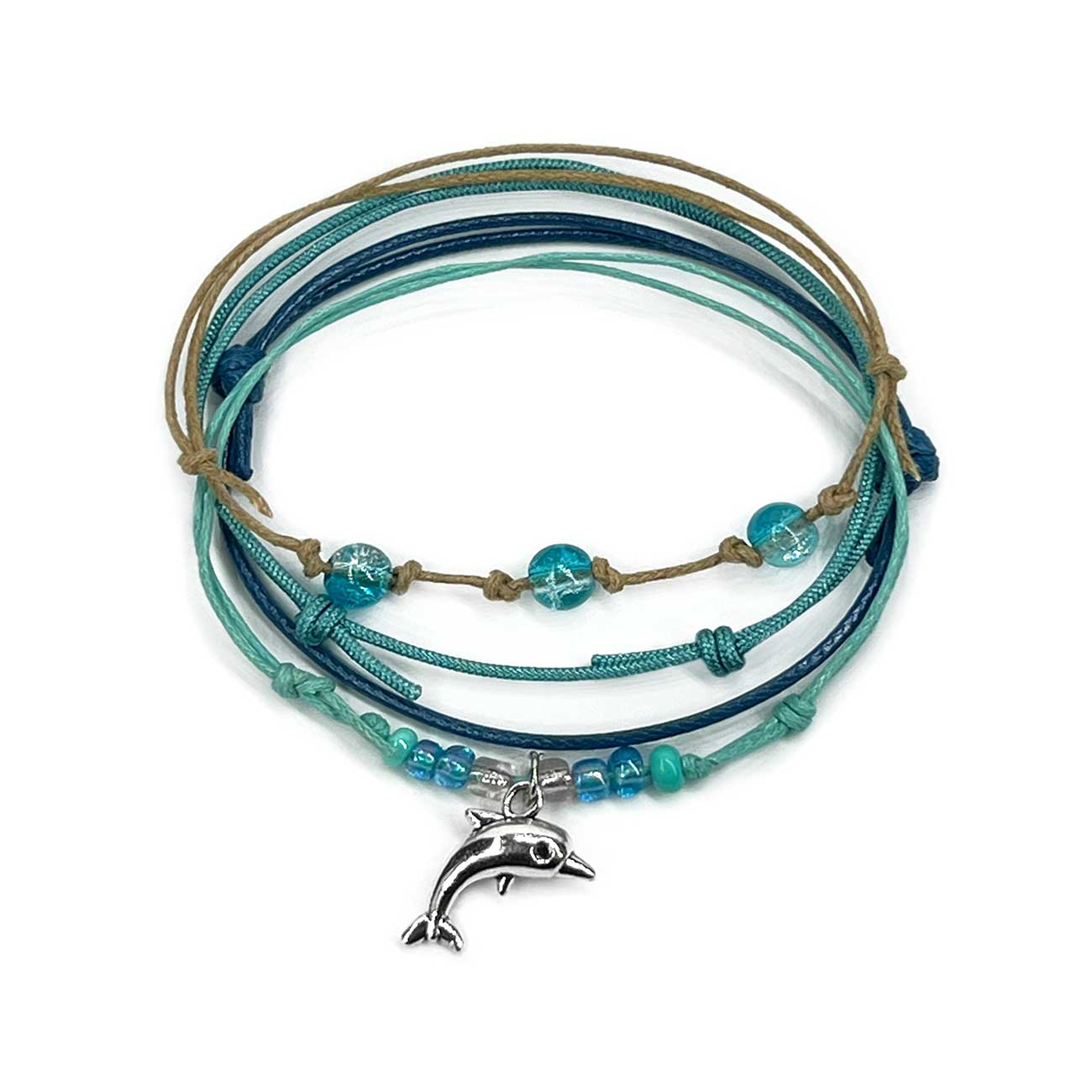 O Yeah Gifts - Wholesale Link & Chain Bracelet - Blue Dolphin Stackable Beach Charm Bracelet Style Pack1