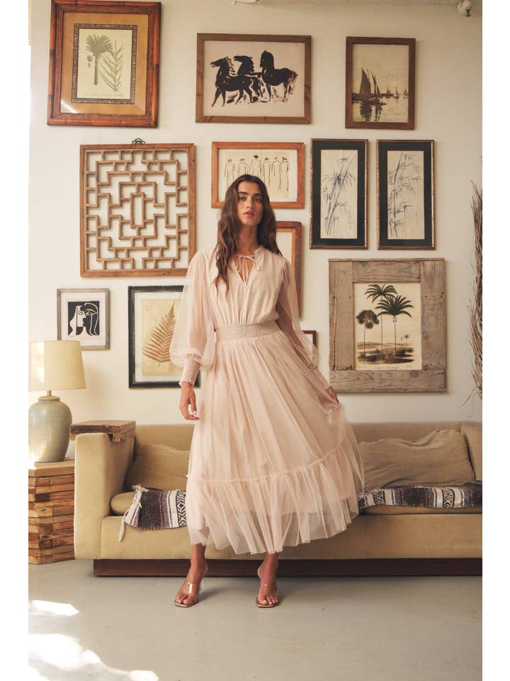 in february - Wholesale Dress - Women's - ROMANTIC IN DELICATE SHEER MESH V-NECK MIDI DRESS