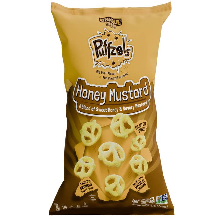 24 - 4.8oz Puffzels Honey Mustard for wholesale by Unique Snacks