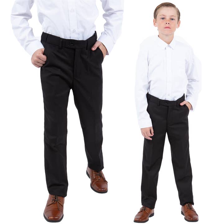 Perry Ellis Boys Dress Pants Flat Front & Unhemmed, Black for wholesale by Suits America