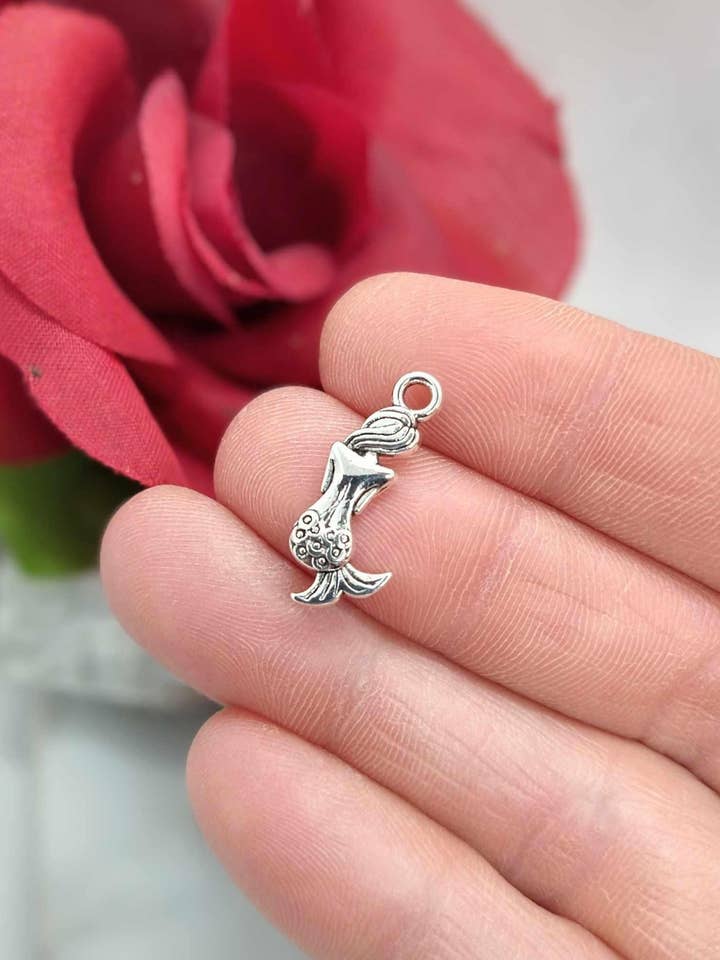 Silver Mermaid Charms: Zinc Alloy Pendants (10 Piece) for wholesale by Bad Apple Designs